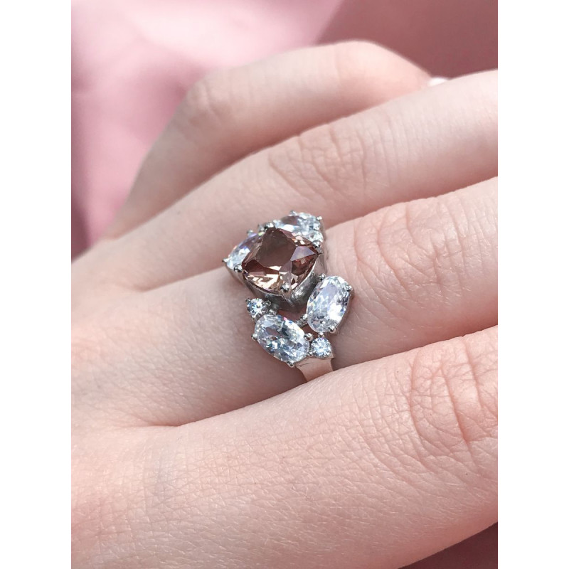 Срібна каблучка з нано султанітом та фіанітом 143N-821010