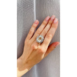 Срібна каблучка з зеленим кварцем та фіанітом 170-6410