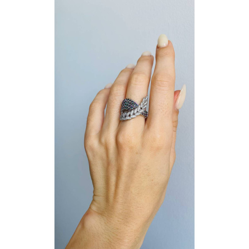 Срібна каблучка з нано фінітом містик та фіанітом 224N-8110 