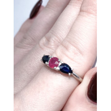 Срібна каблучка з сапфіром та рубіном 036-3144