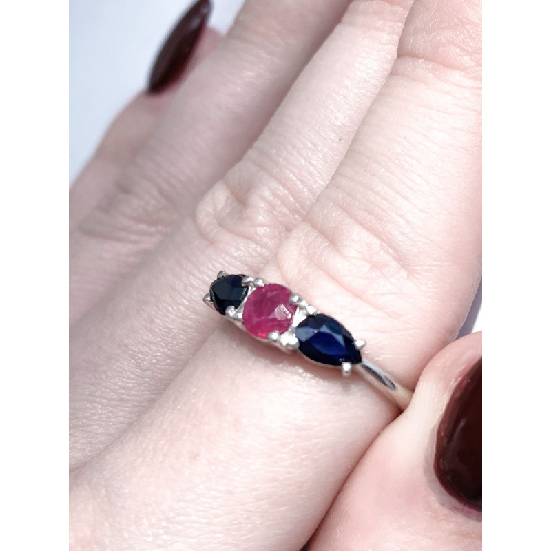 Срібна каблучка з сапфіром та рубіном 036-3144