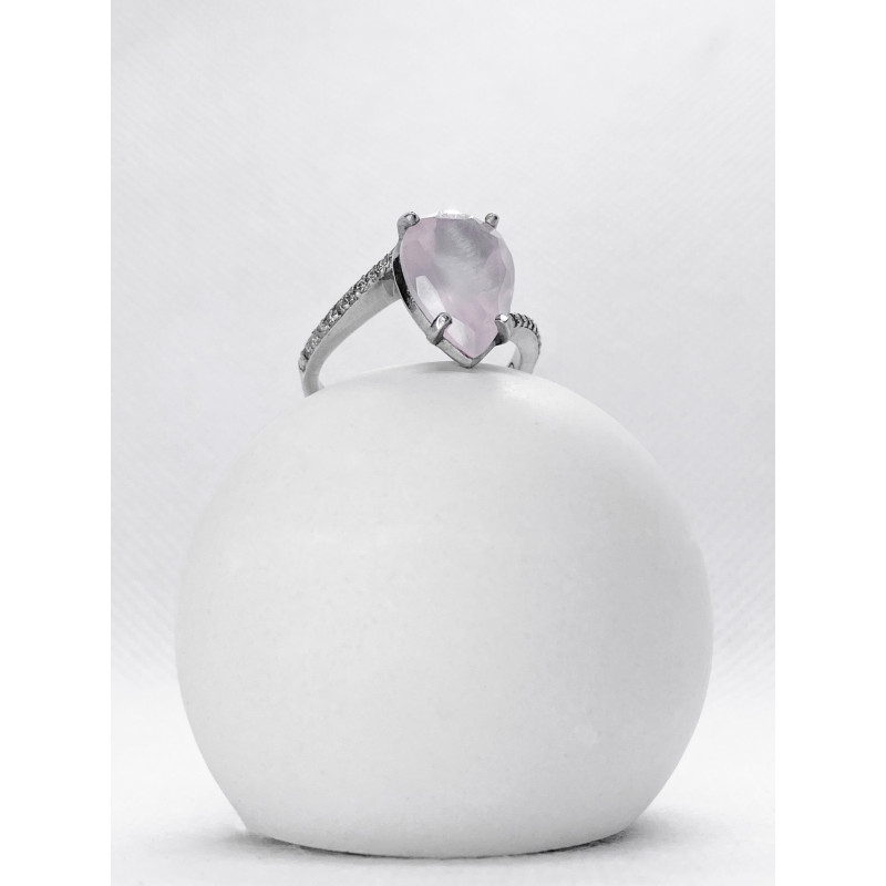 Срібна каблучка з рожевим кварцем та фіанітом 091-4610