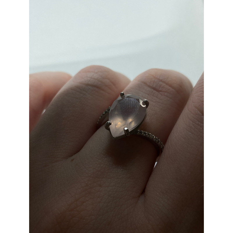 Срібна каблучка з рожевим кварцем та фіанітом 091-4610