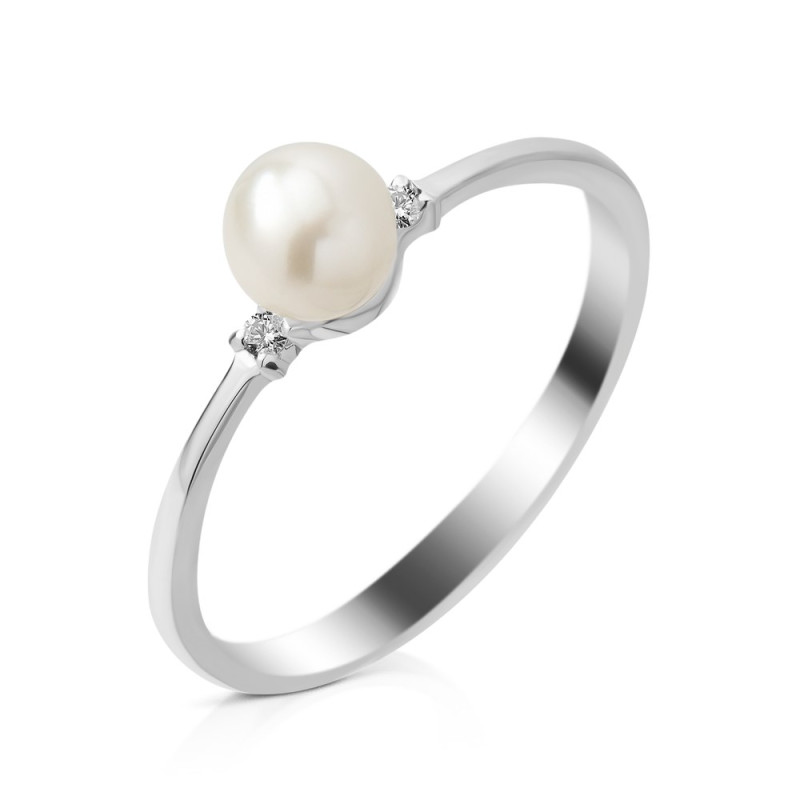 Срібна каблучка з діамантом та перлами B019-1092 