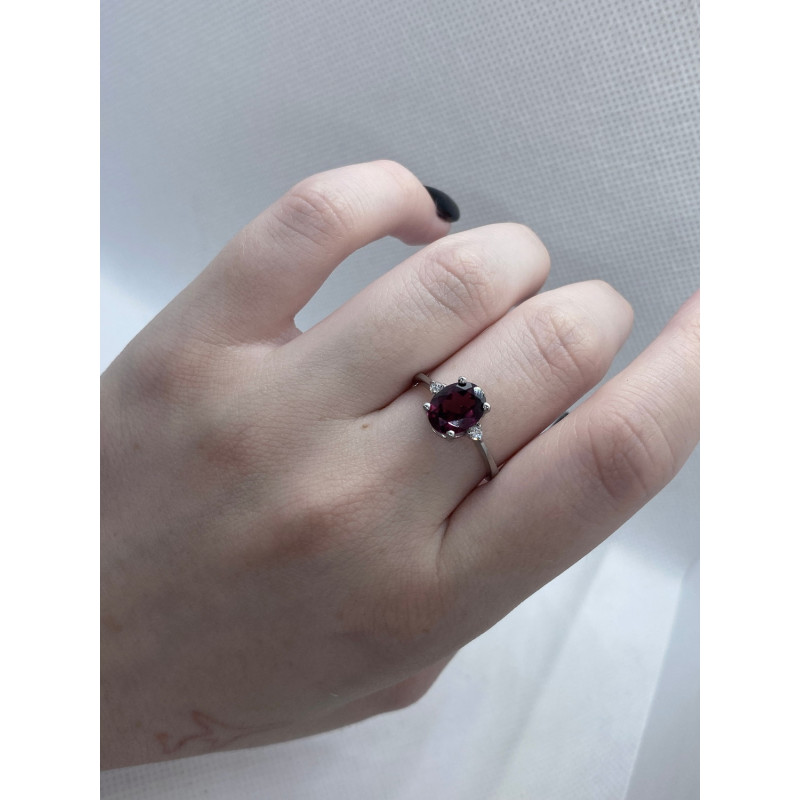 Срібна каблучка з родолітом та фіанітом 018-4210