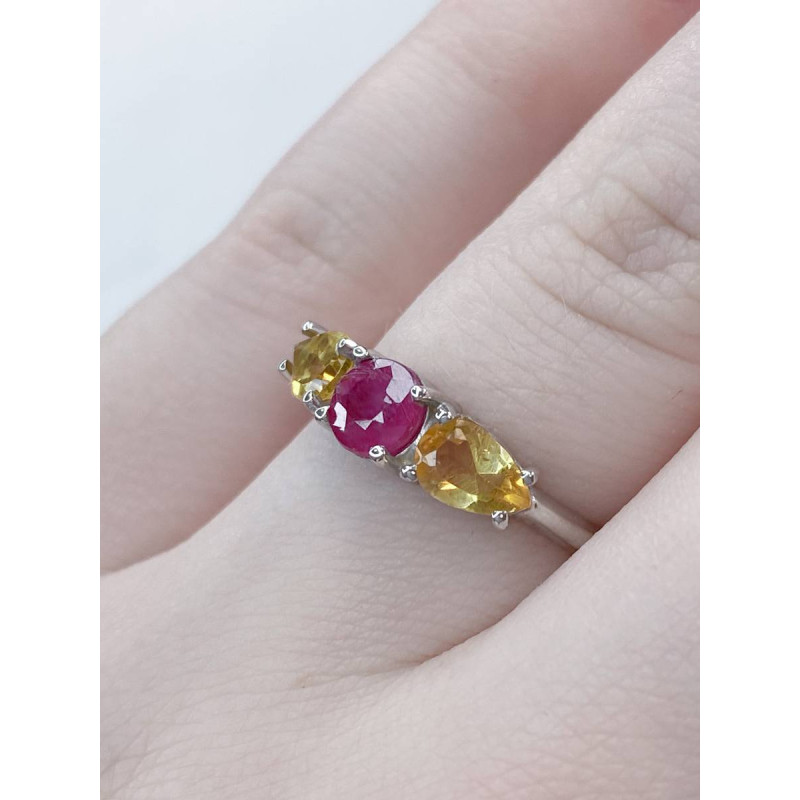 Срібна каблучка з рубіном та цитрином 036-4454