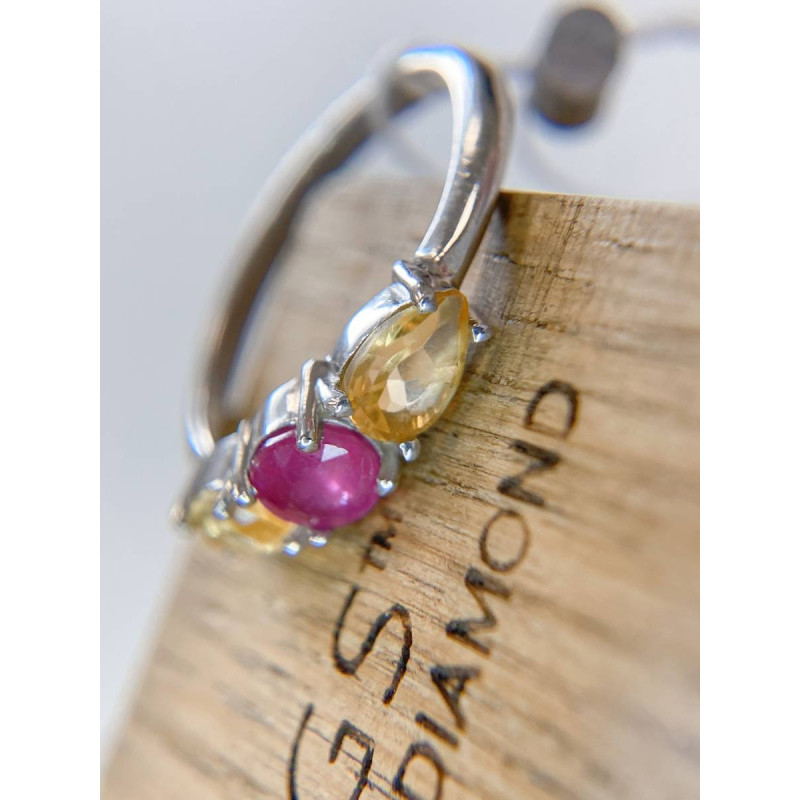 Срібна каблучка з рубіном та цитрином 036-4454