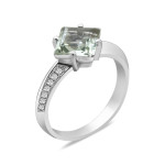 Срібна каблучка з зеленим кварцем та фіанітом 092-6410