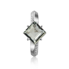 Срібна каблучка з зеленим кварцем та фіанітом 092-6410