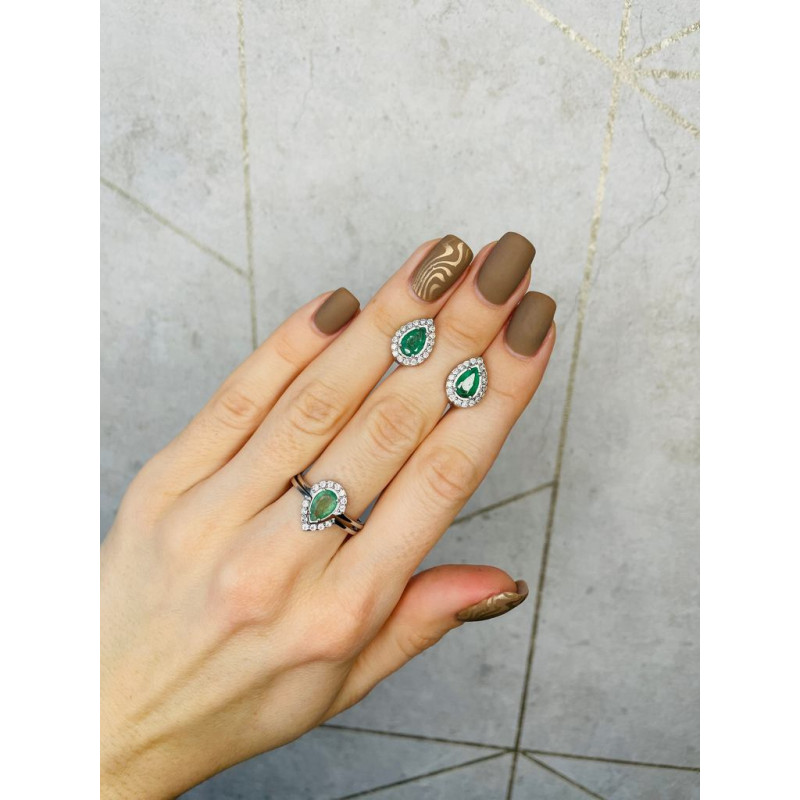 Срібна каблучка з смарагдом та фіанітом 004-7110