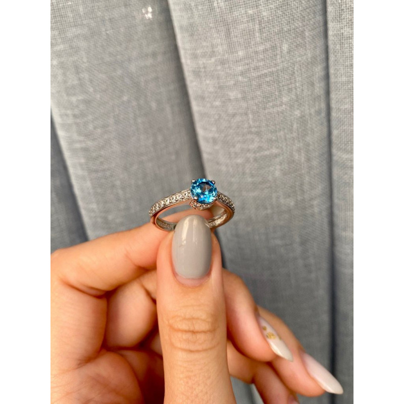 Срібна каблучка з свіс топазом та фіанітом 040-3010