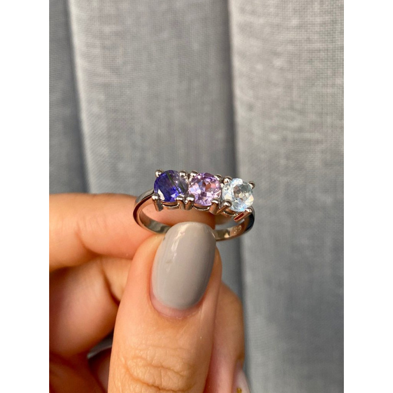 Срібна каблучка з танзанітом та аметистом 046-356239 