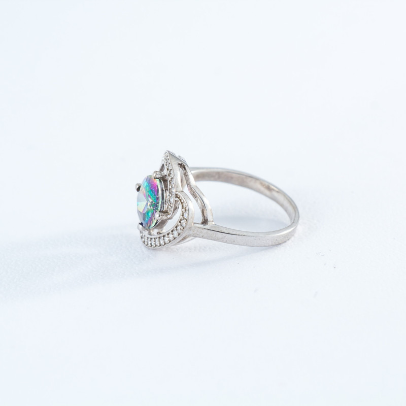 Срібна каблучка з нано фінітом містик та фіанітом 049N-8110