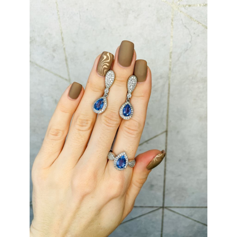 Срібна каблучка з флюоритом блу Джон та фіанітом 080-5810