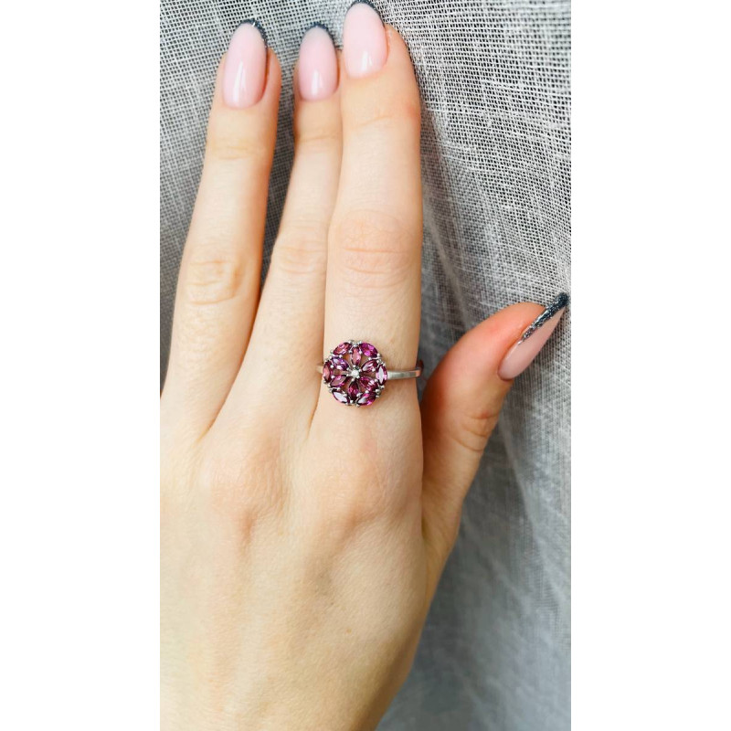 Срібна каблучка з родолітом та фіанітом 148-4210