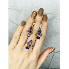 Срібна каблучка з аметистом та цитрином 181-625410