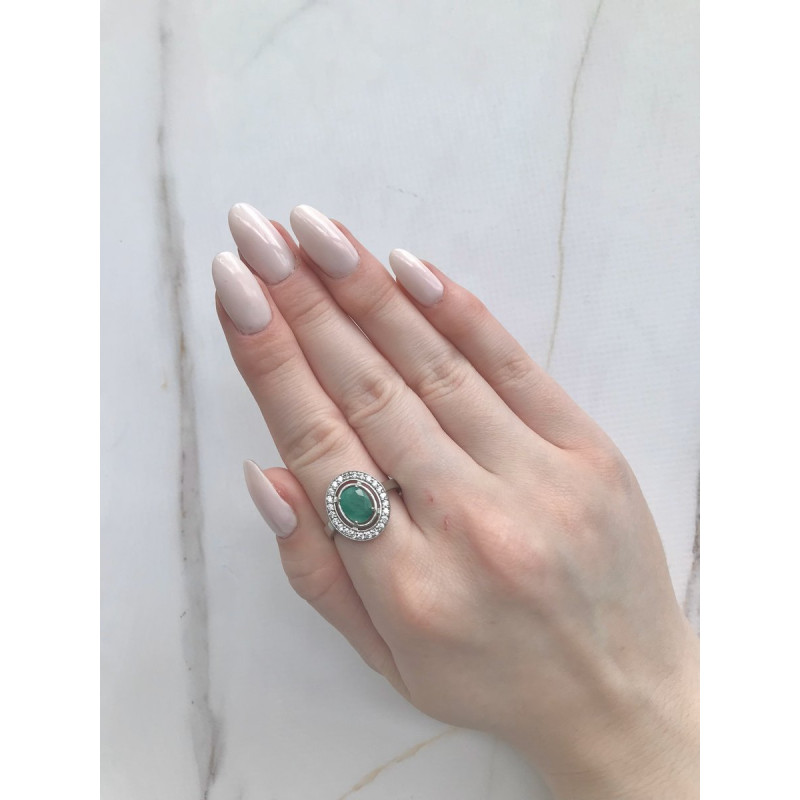 Срібна каблучка з смарагдом та фіанітом 006-7110