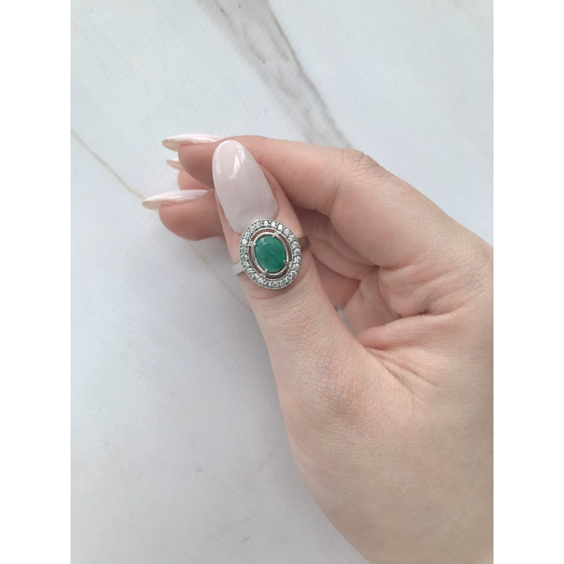 Срібна каблучка з смарагдом та фіанітом 006-7110