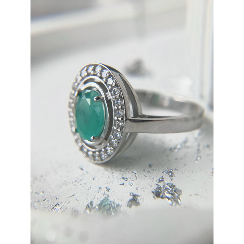 Срібна каблучка з смарагдом та фіанітом 006-7110