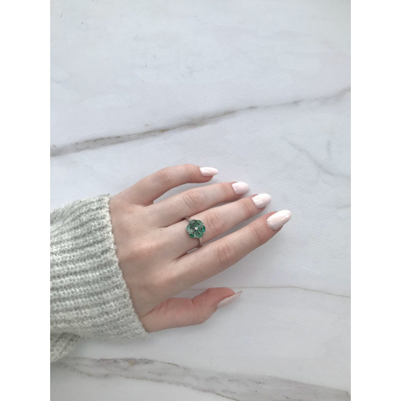 Срібна каблучка з смарагдом та фіанітом 148-7110