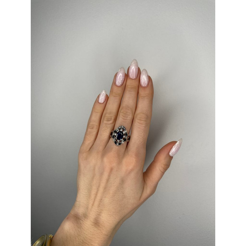 Срібна каблучка з сапфіром та фіанітом 162-3110 