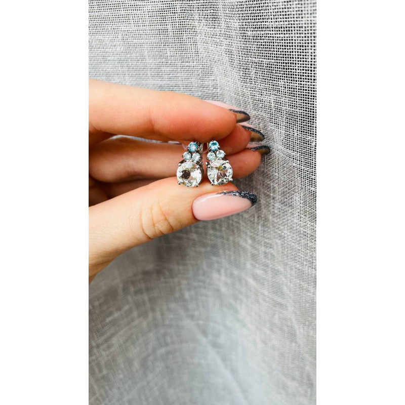 Срібні сережки з аквамарином та фіанітом 029-3639