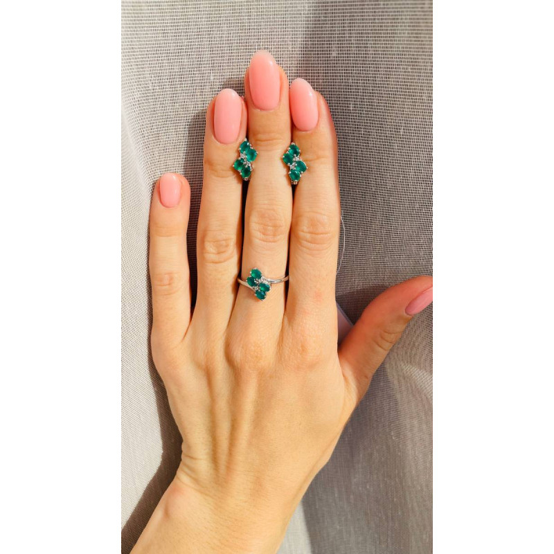 Срібні сережки з зеленим агатом та фіанітом 070-7310 