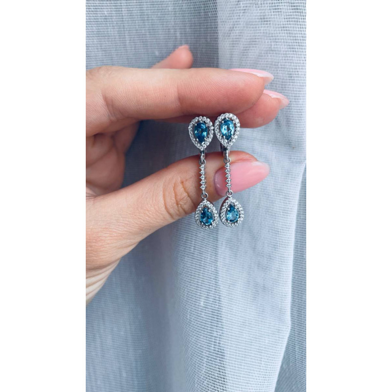 Срібні сережки з лондон топазом та фіанітом 088-3310 