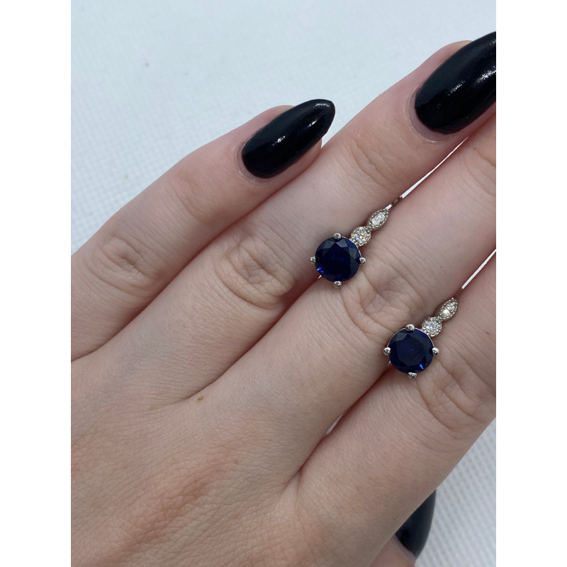 Срібні сережки з нано сапфіром та фіанітом 100N-3110