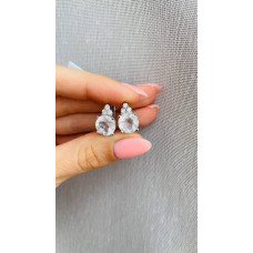 Срібні сережки з рожевим кварцем та фіанітом 101-4610