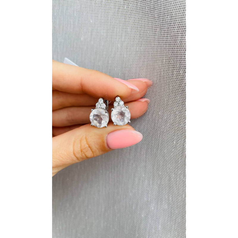 Срібні сережки з рожевим кварцем та фіанітом 101-4610