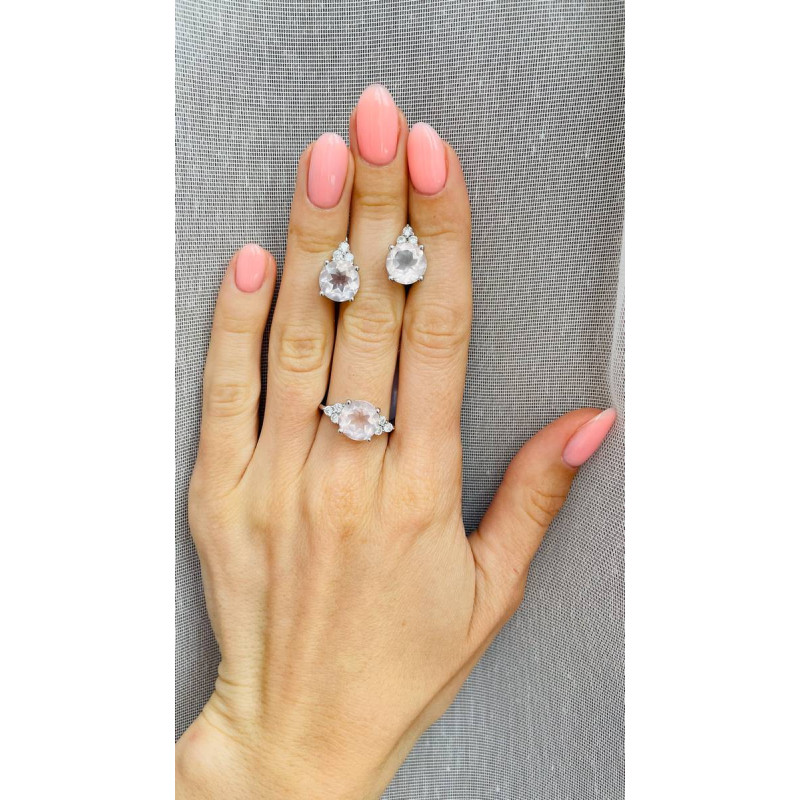 Срібні сережки з рожевим кварцем та фіанітом 101-4610