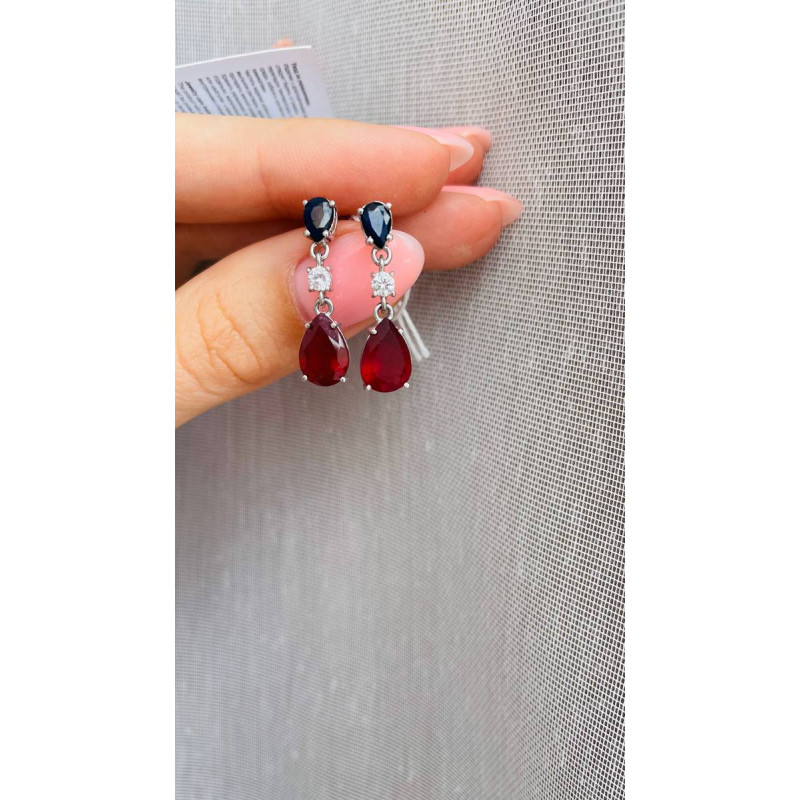 Срібні сережки з рубіном та сапфіром 108-443110