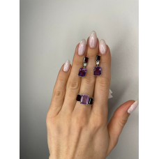 Срібні сережки з аметистом та гранатом 154-624110