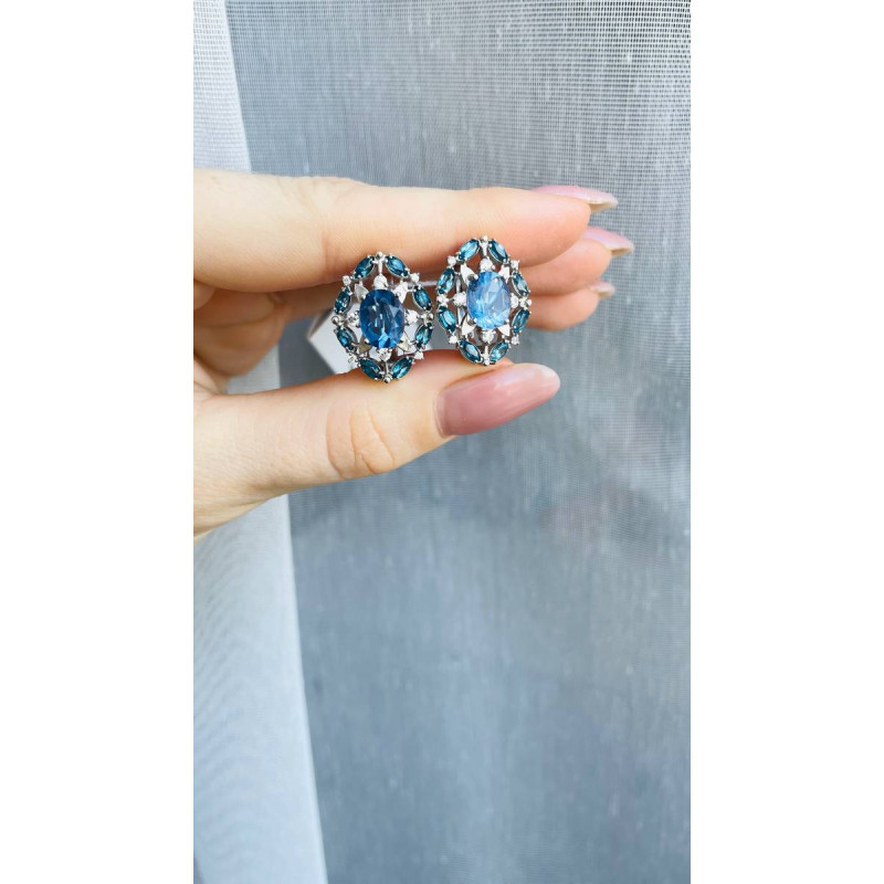 Срібні сережки з флюоритом блу Джон та фіанітом 162-5810