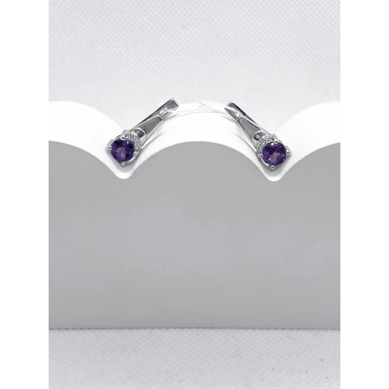 Срібні сережки з аметистом та фіанітом 033-6210