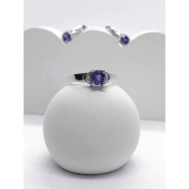 Срібні сережки з аметистом та фіанітом 033-6210