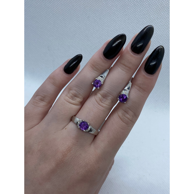 Срібні сережки з аметистом та фіанітом 033-6210