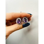 Срібні сережки з аметистом та фіанітом 049-6210