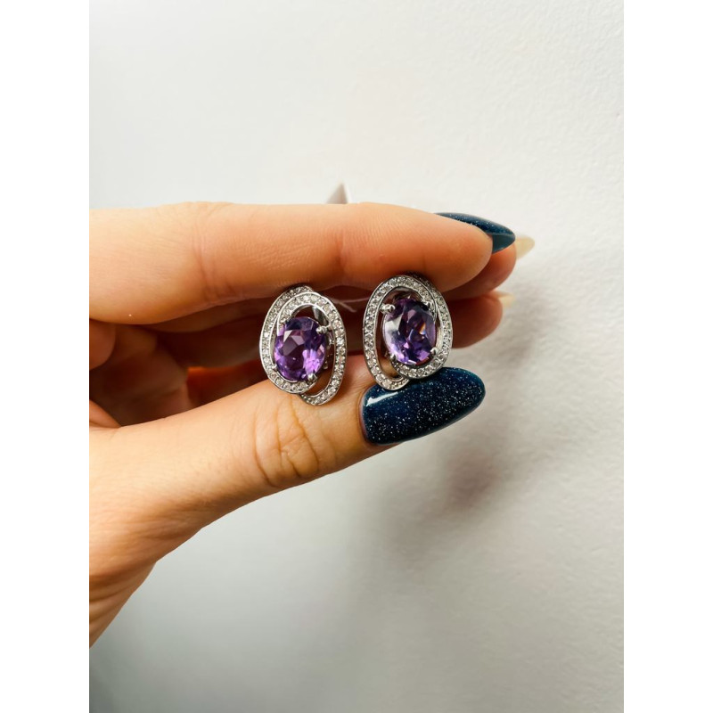 Срібні сережки з аметистом та фіанітом 049-6210 