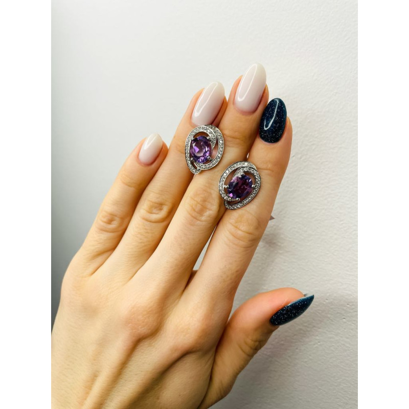 Срібні сережки з аметистом та фіанітом 049-6210 