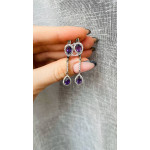 Срібні сережки з аметистом та фіанітом 088-6210