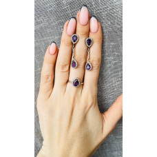 Срібні сережки з аметистом та фіанітом 088-6210