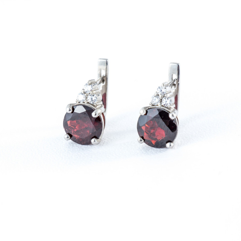 Срібні сережки з гранатом та фіанітом 101-4110