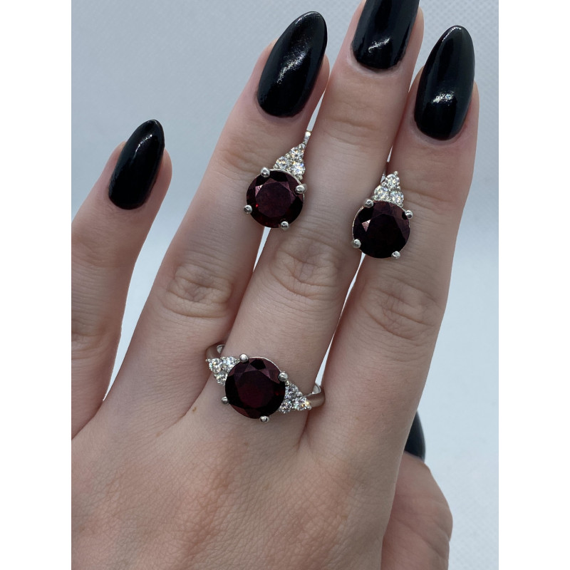 Срібні сережки з гранатом та фіанітом 101-4110
