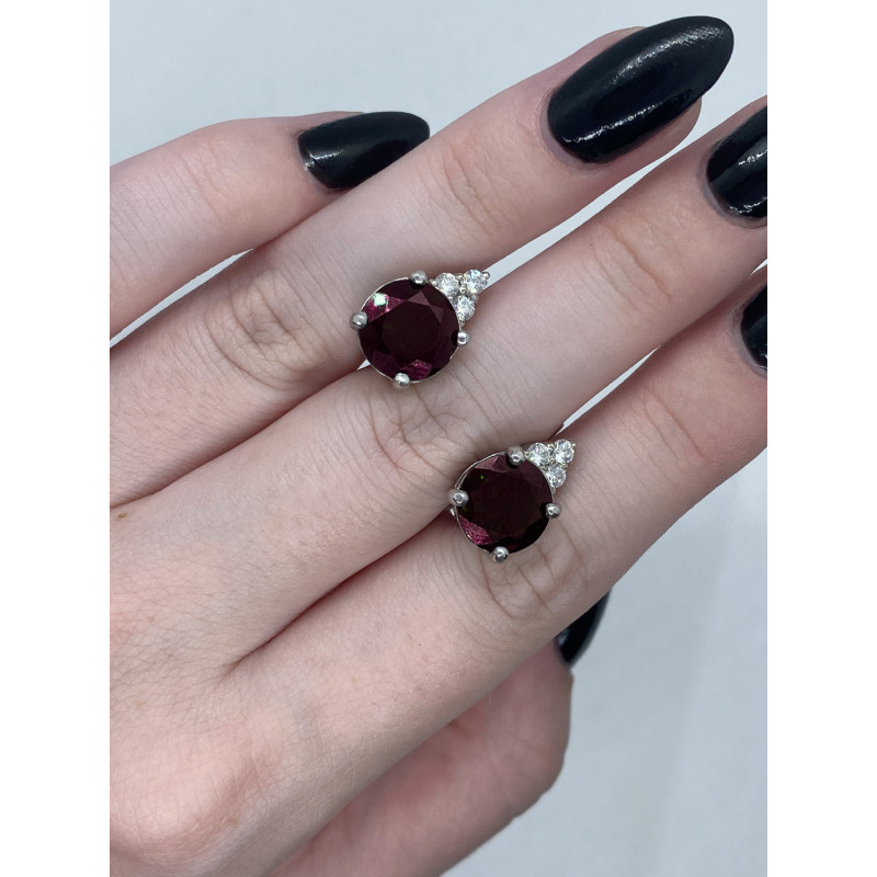 Срібні сережки з гранатом та фіанітом 101-4110