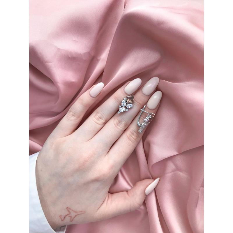 Срібні сережки з нано султанітом та фіанітом 143N-821010