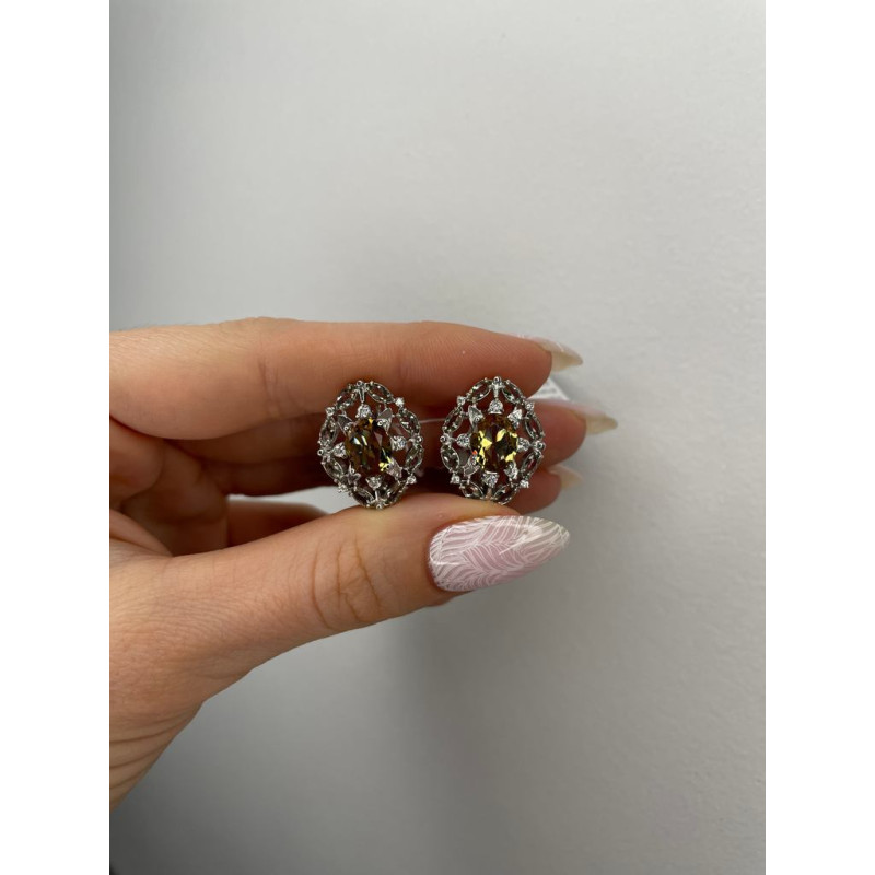 Срібні сережки з нано султанітом та фіанітом 162N-8210