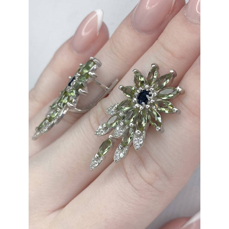 Срібні сережки з сапфіром та нано султанітом 175-318210