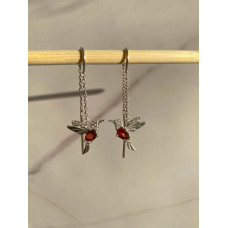 Срібні сережки з гранатом та фіанітом 189-4110